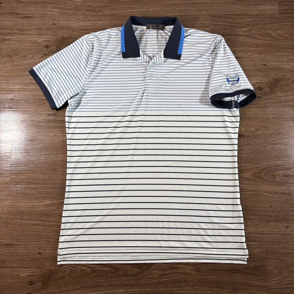 G/FORE Dallas National 2002 Men's Large Golf Polo Shirt Striped Embroidered